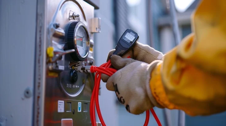 Elektryk przy pracy na tablicy rozdzielczej